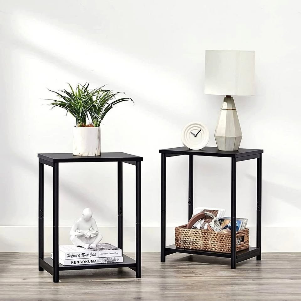 Side Table with Storage Shelf Set of 2