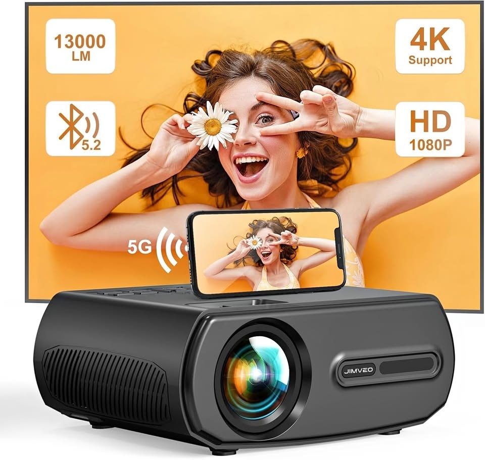 Jimveo WiFi Projector with Free Screen - 1080P, Bluetooth