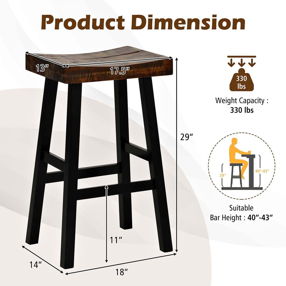 Costway Solid Wood Curved Saddle Stool Set (2)