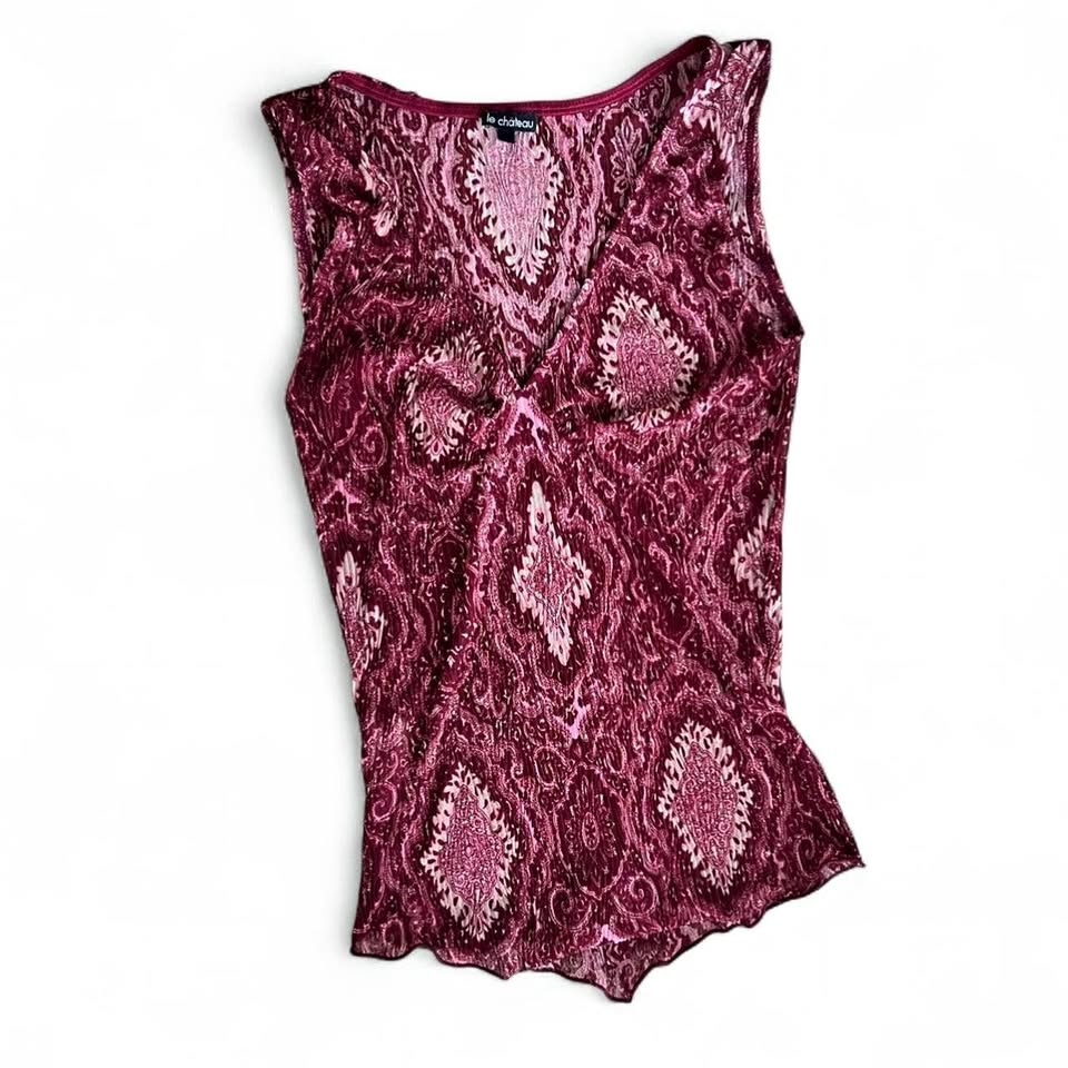 Vintage Burgundy Paisley V-Neck Tank Top