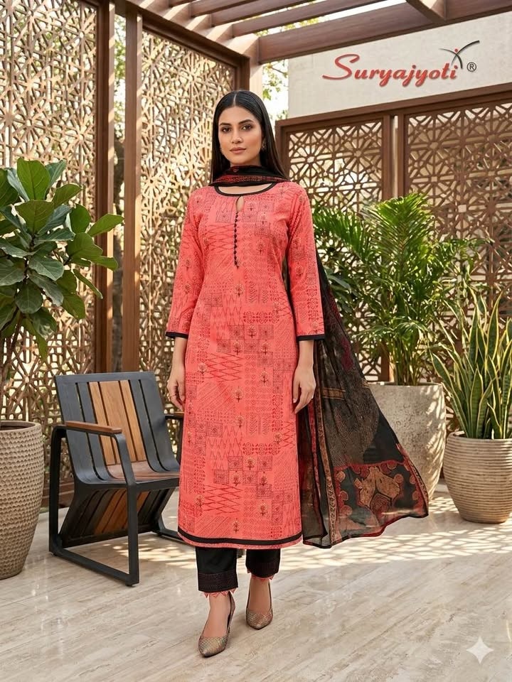 Material Peach & Black Kurta Set w Dupatta - photo 2