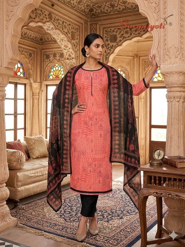 Material Peach & Black Kurta Set w Dupatta - photo 4