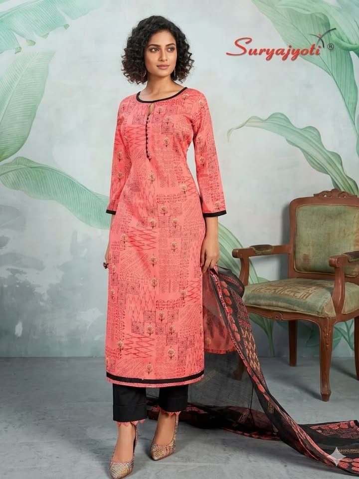 Material Peach & Black Kurta Set w Dupatta - photo 5