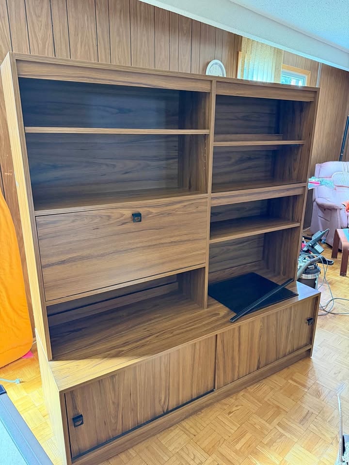 1970s MCM Walnut Wall Unit - Display/Bar Cabinet