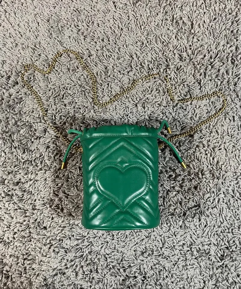 Authentic SSENSE Gucci Mini GG Marmont Bucket Bag Green Leather image indicator(4)