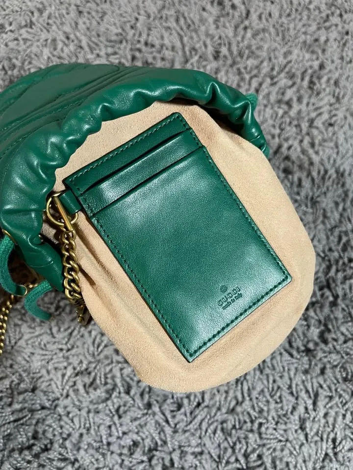 Authentic SSENSE Gucci Mini GG Marmont Bucket Bag Green Leather image indicator(6)