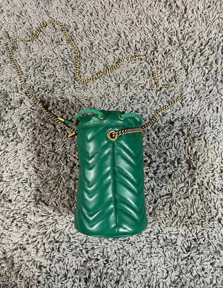 Authentic SSENSE Gucci Mini GG Marmont Bucket Bag Green Leather image indicator(9)