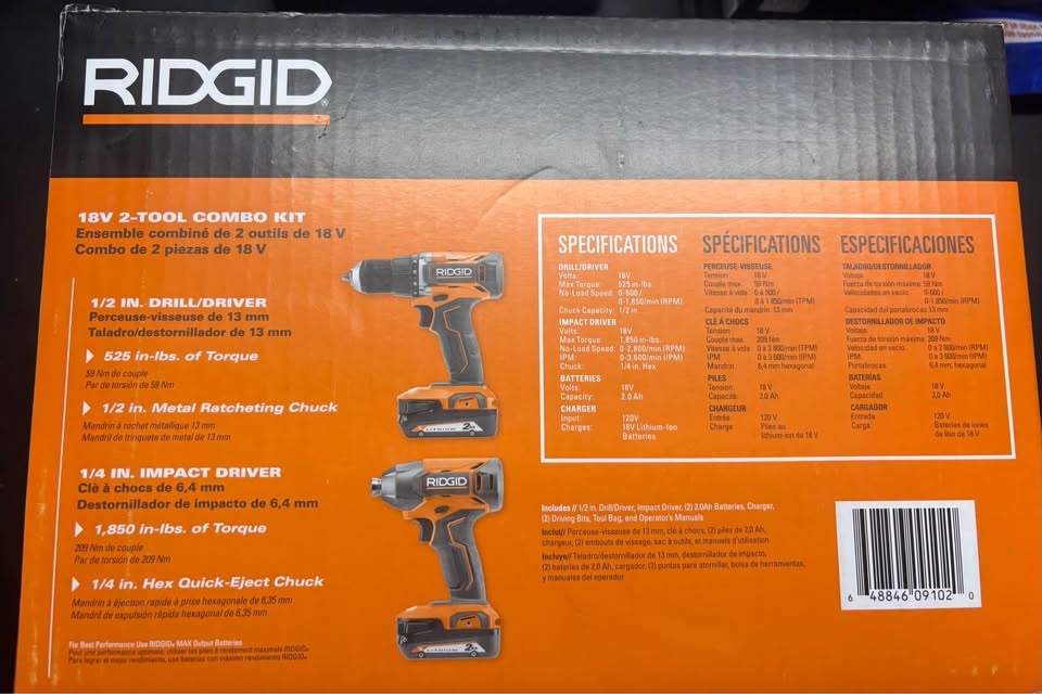 RIDGID 18V 2-Tool Combo Kit R92721 Drill Impact - photo 2