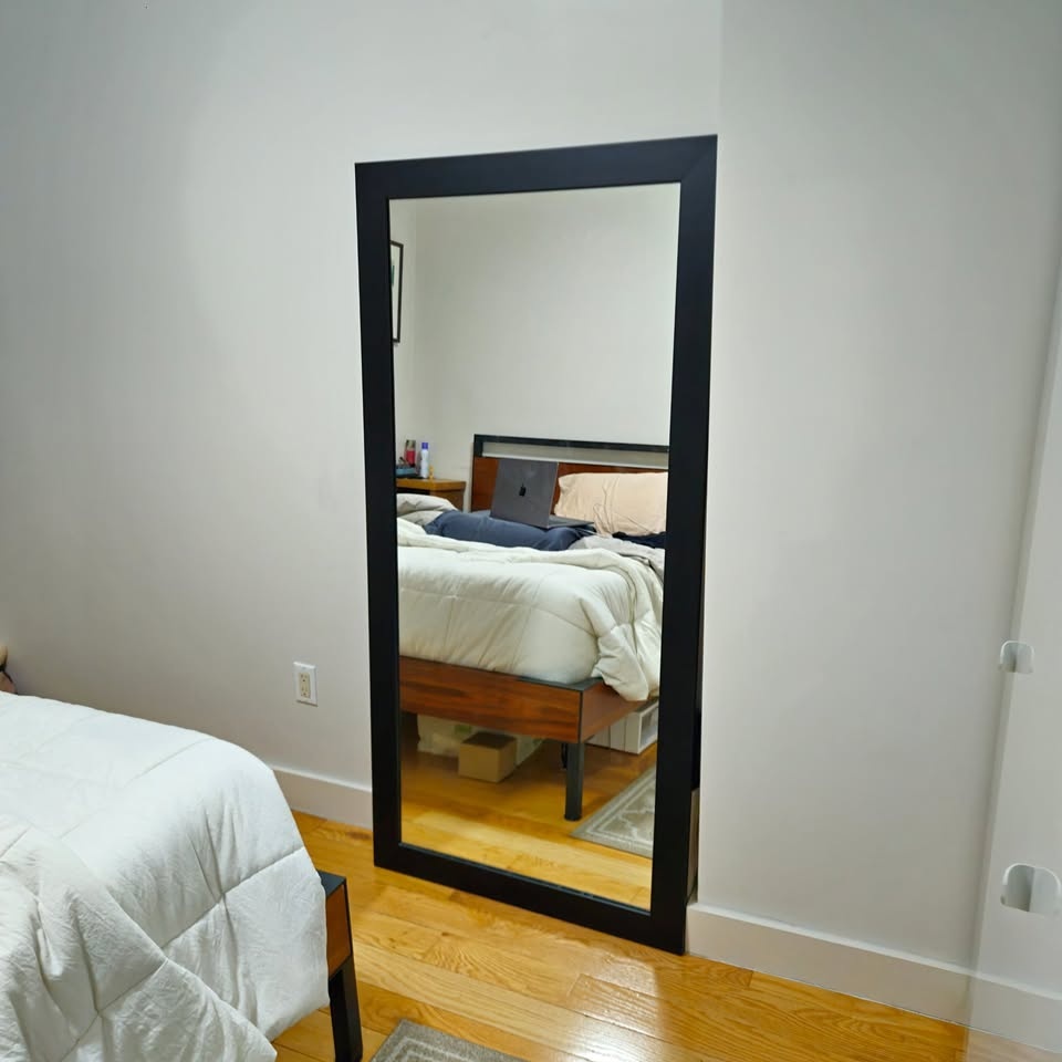 Wooden-Framed Black Standing Mirror