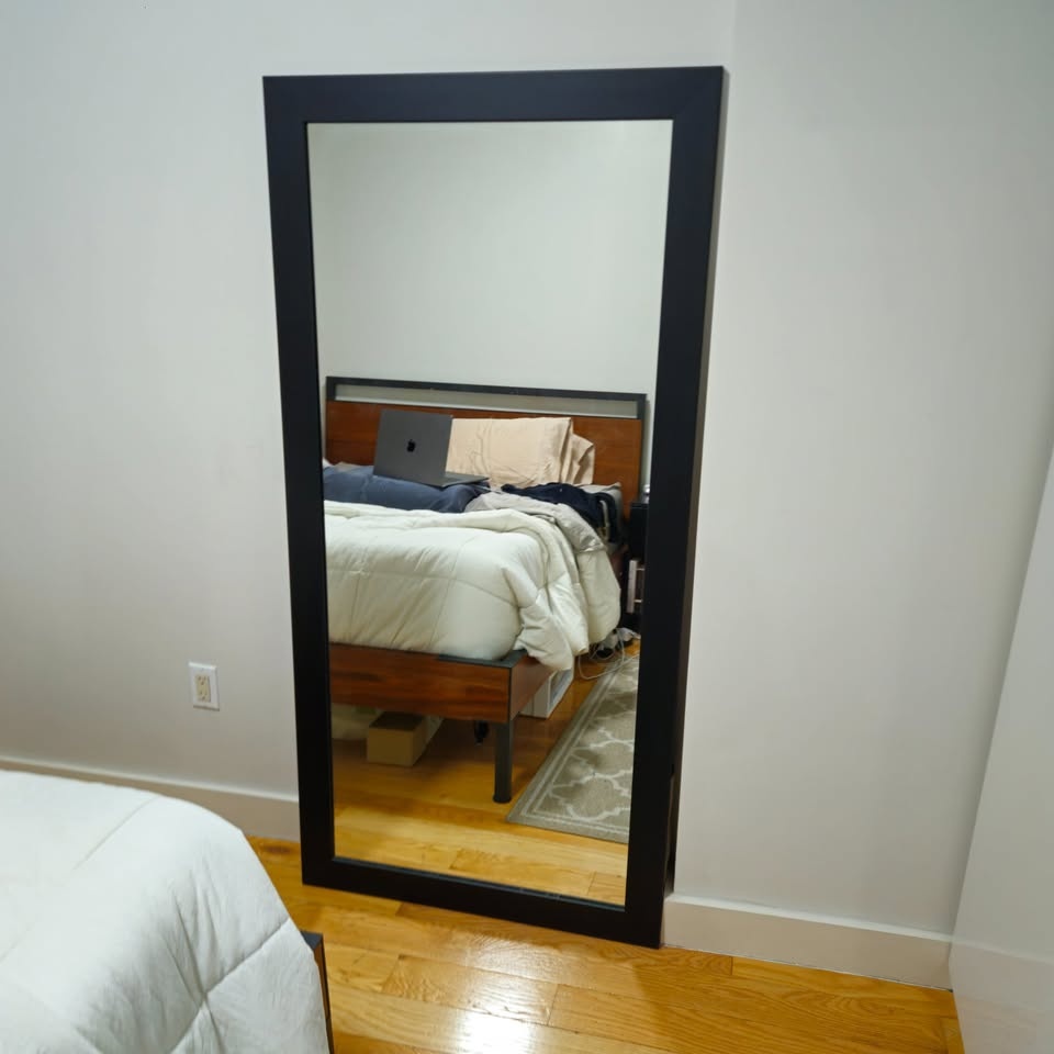 Wooden-Framed Black Standing Mirror - photo 2