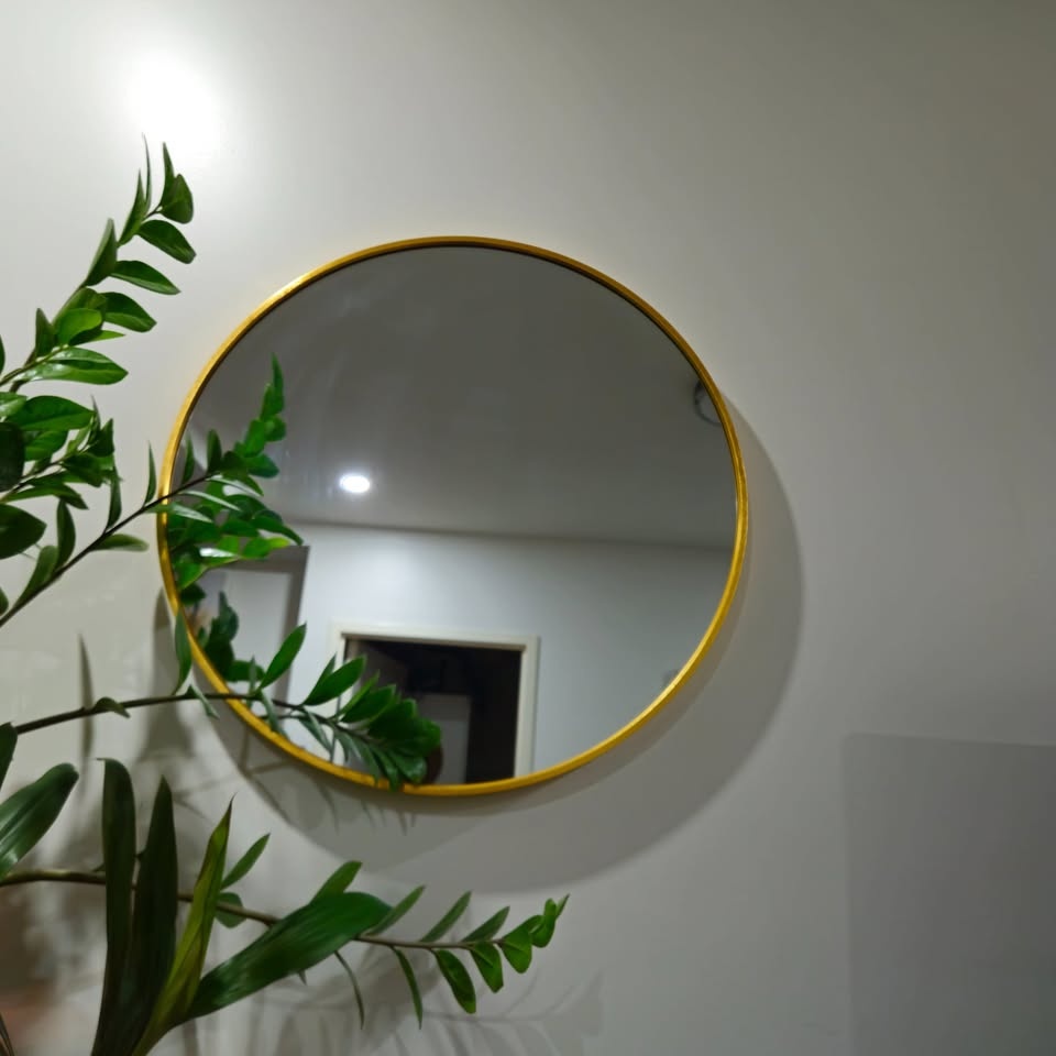 Gold-Colored Rimmed Circular Hanging-Wall Mirror - photo 2