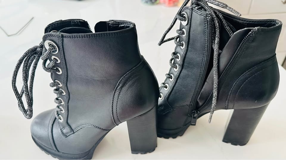 ALDO Marille High Heel Combat Boots - Black Leather Size 6 - photo 2