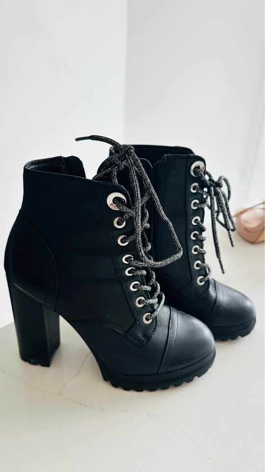 ALDO Marille High Heel Combat Boots - Black Leather Size 6 - photo 3