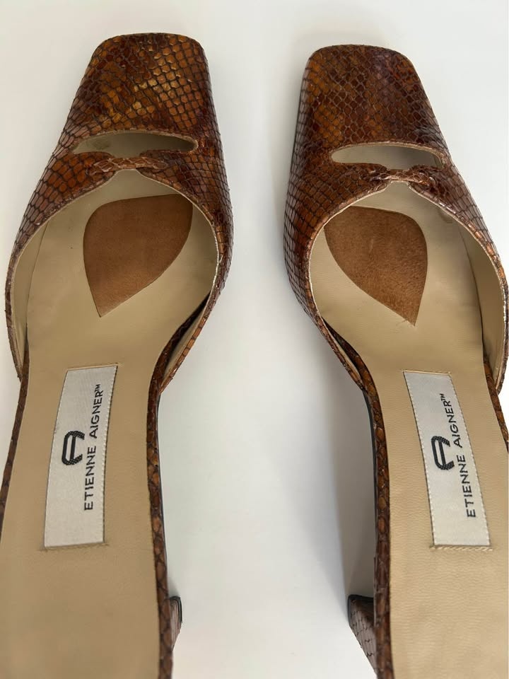 Etienne Aigner Tan Snakeskin Leather Sandals - photo 2