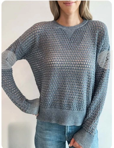 Minnie Rose Women's Indigo Blue Cotton Cashmere Crew Neck Sweate