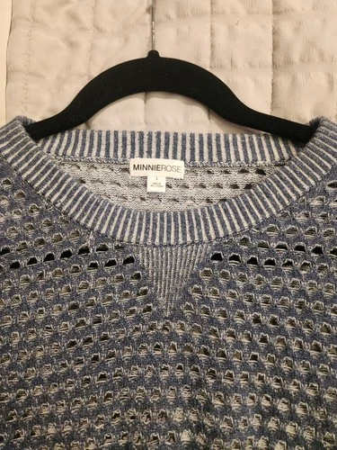Minnie Rose Women's Indigo Blue Cotton Cashmere Crew Neck Sweate - photo 4