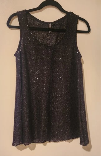 Black Sleeveless Sequin Top Size Large