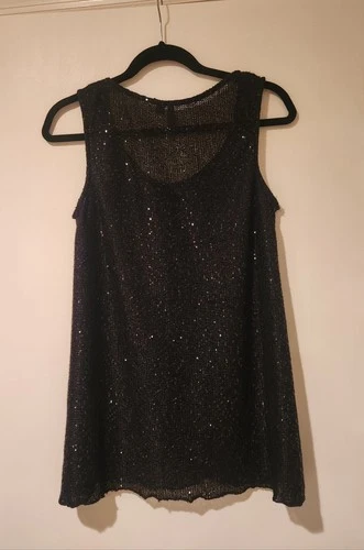 Black Sleeveless Sequin Top Size Large - photo 2