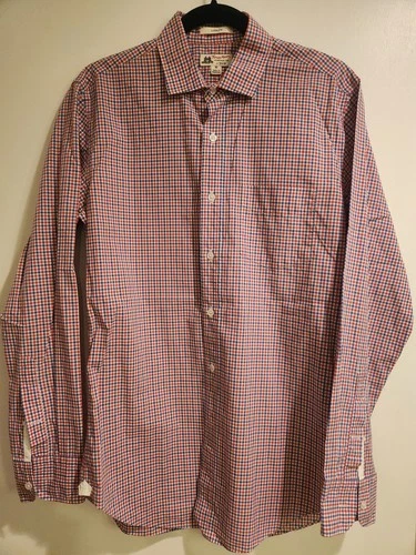 Thomas Mason J.CREW Mens Blue Red Mini Check Button Shirt Sz M