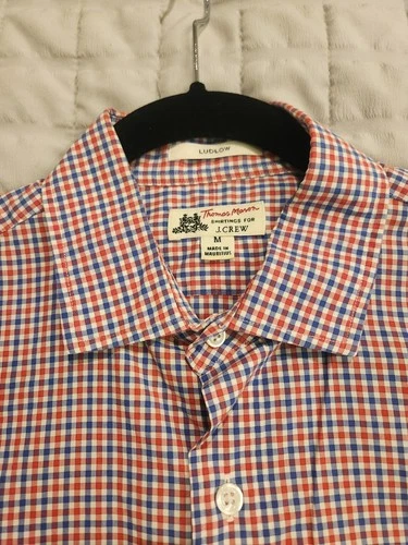 Thomas Mason J.CREW Mens Blue Red Mini Check Button Shirt Sz M - photo 3