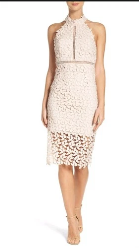 Bardot Lace Midi Dress US8 Powder Pink Halter Open Back