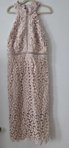 Bardot Lace Midi Dress US8 Powder Pink Halter Open Back - photo 3