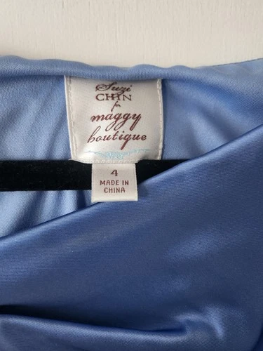 Suzi Chin Maggy Boutique Women's Dress Size 4 Blue Satin Sleevel - photo 5