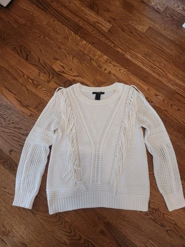 Scoop Women's White Fringe Sweater Size Medium Long Sleeve - photo 2