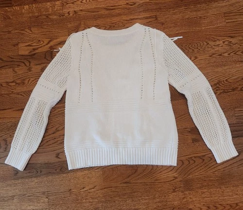 Scoop Women's White Fringe Sweater Size Medium Long Sleeve - photo 3