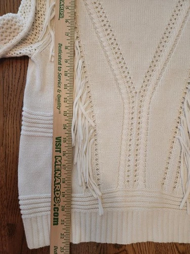 Scoop Women's White Fringe Sweater Size Medium Long Sleeve - photo 4