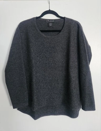 C by Bloomingdale's Dark Charcoal Cashmere Sweater Gold Thread S