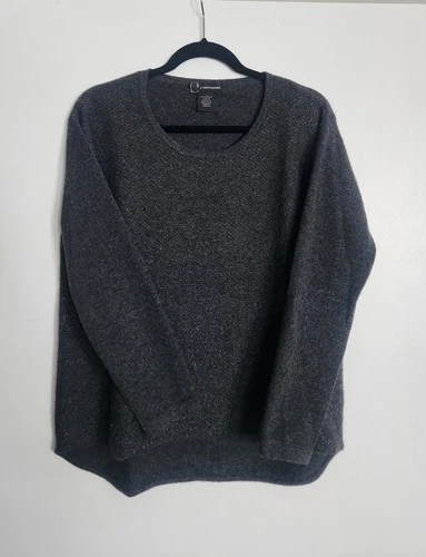 C by Bloomingdale's Dark Charcoal Cashmere Sweater Gold Thread S - photo 2