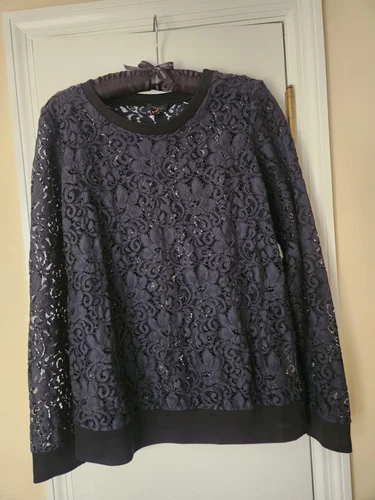 Theory Women's Navy Lace Long Sleeve Top, Size M