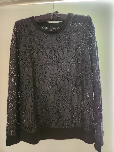 Theory Women's Navy Lace Long Sleeve Top, Size M - photo 2