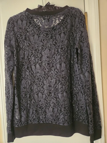 Theory Women's Navy Lace Long Sleeve Top, Size M - photo 3