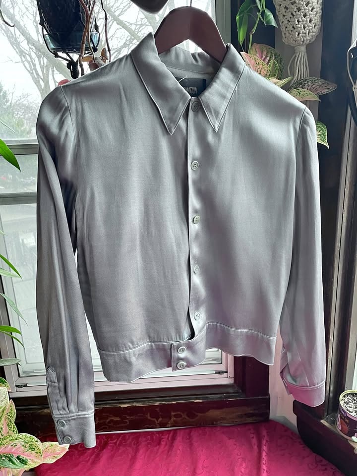 Reformation Light Blue Satin Longsleeve Shirt