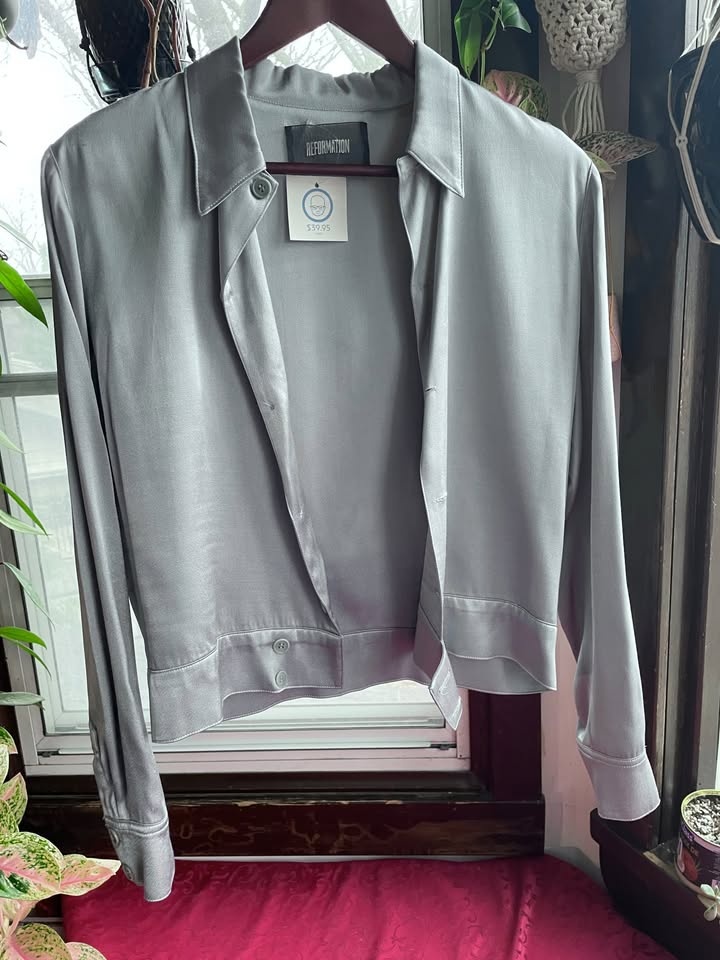 Reformation Light Blue Satin Longsleeve Shirt - photo 2