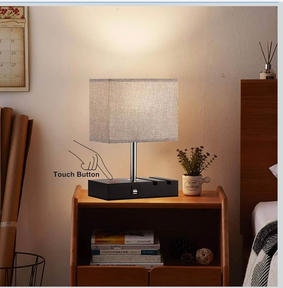 2 Pack USB Touch Table Lamps - Dimmable, Dual USB Ports - photo 2