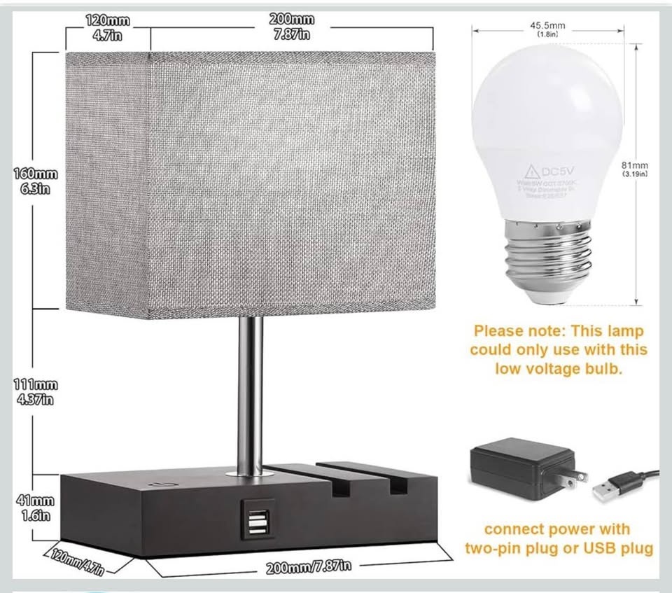 2 Pack USB Touch Table Lamps - Dimmable, Dual USB Ports - photo 4