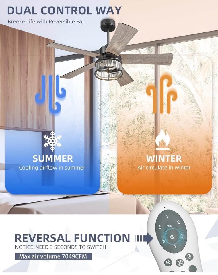 YOUKAIN Black Ceiling Fan, 48 Inch Modern Crystal - photo 2