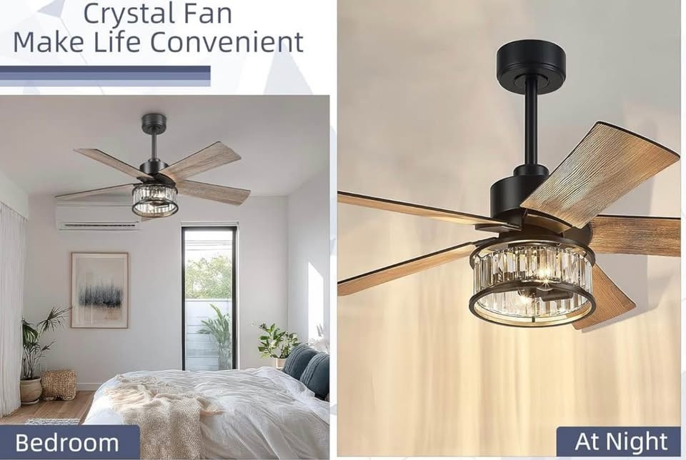 YOUKAIN Black Ceiling Fan, 48 Inch Modern Crystal - photo 4