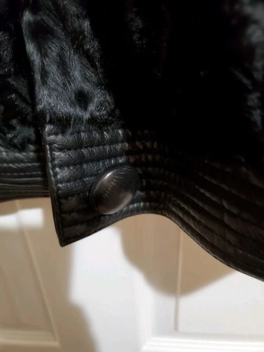 Black Vintage Lamb Fur Bomber Style Leather Jacket L - photo 3