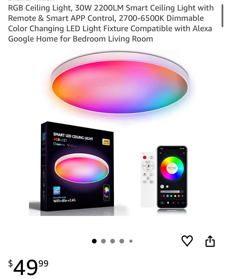 New Smart LED Ceiling Light - RGB, 30W, 2200LM