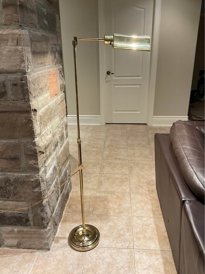 Vintage Brass Pharmacy Floor Lamp - Adjustable Swing Arm - photo 2