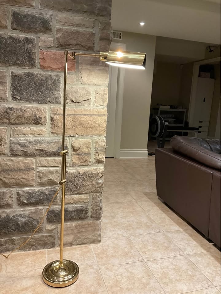Vintage Brass Pharmacy Floor Lamp - Adjustable Swing Arm - photo 3