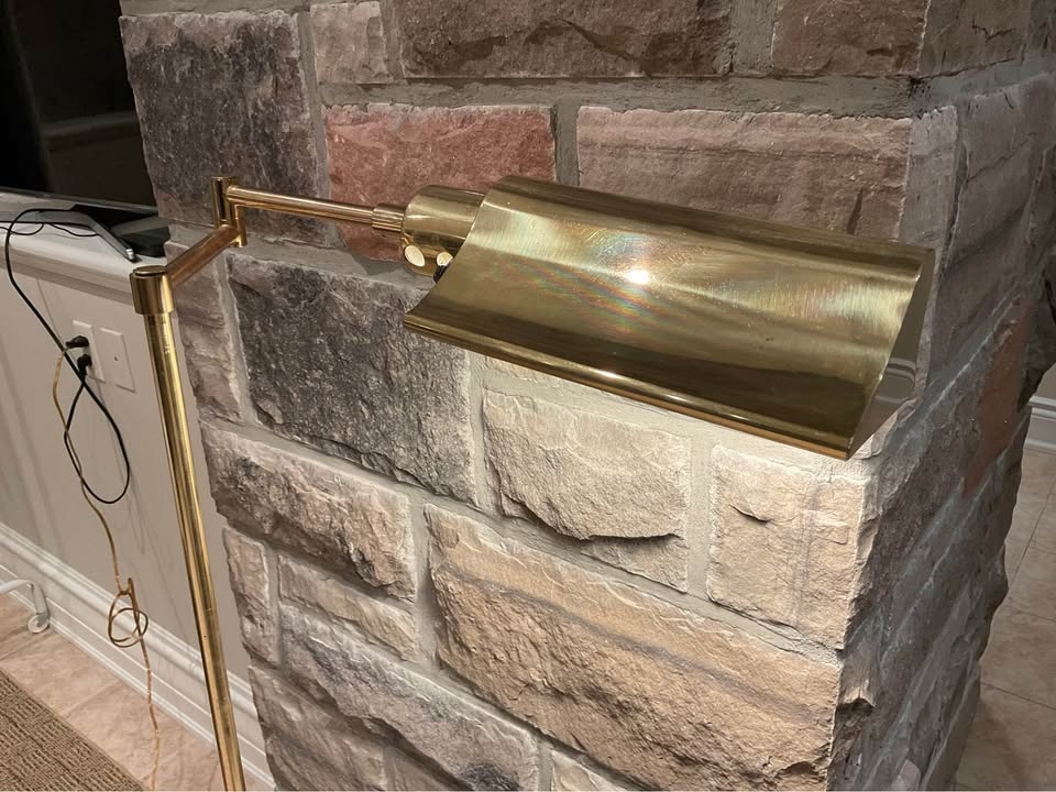 Vintage Brass Pharmacy Floor Lamp - Adjustable Swing Arm - photo 4