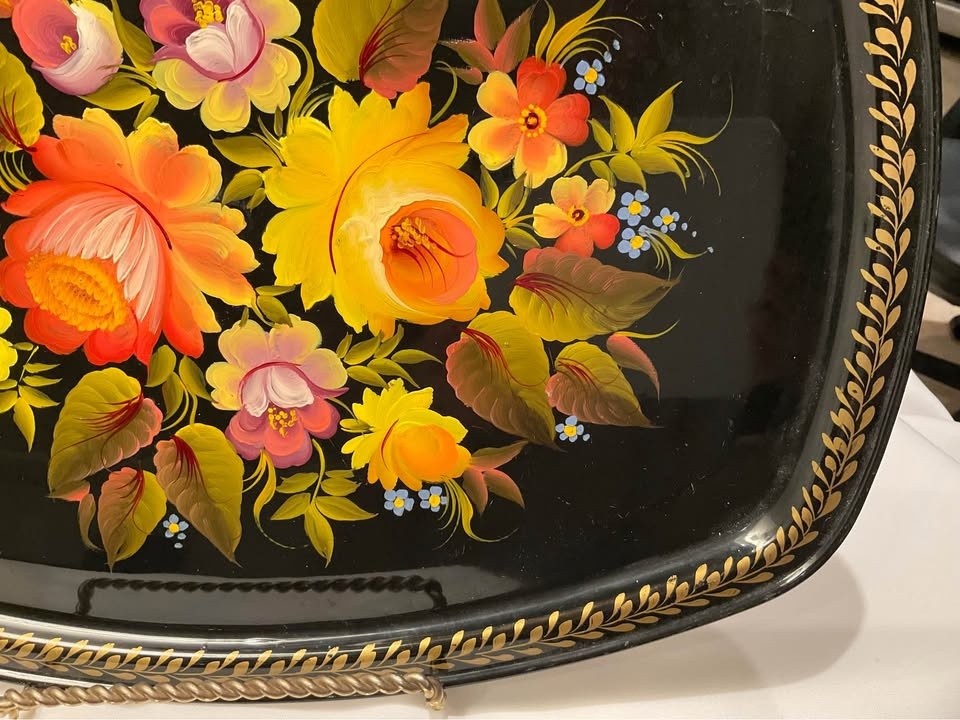 Vintage USSR Zhostovo Toleware Metal Tray Hand Painted - photo 2