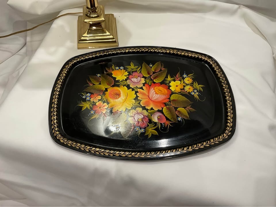 Vintage USSR Zhostovo Toleware Metal Tray Hand Painted - photo 3