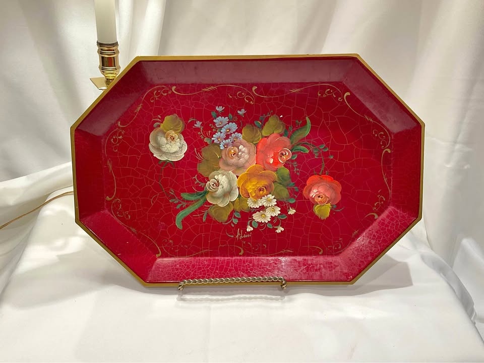 Vintage Toleware Metal Tray Signed