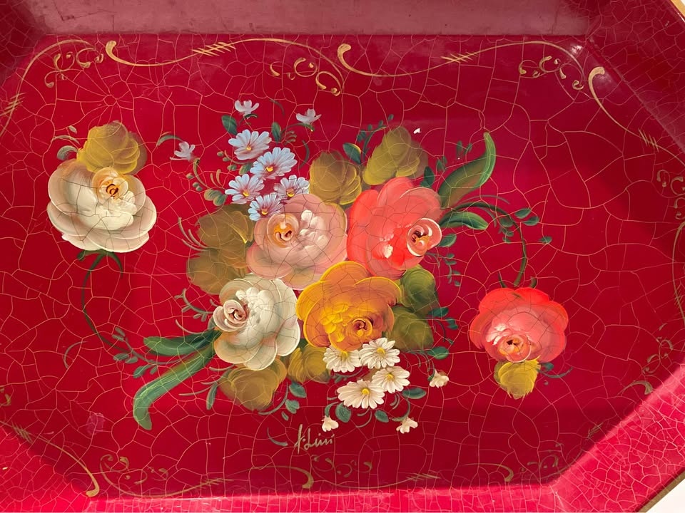 Vintage Toleware Metal Tray Signed - photo 3